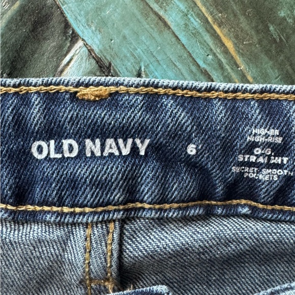 Old Navy Higher High Rise OG Straight Blue Jeans Distressed Button Fly Size 6 - Picture 6 of 13